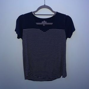 Navy Blue Striped T-shirt Hollister
